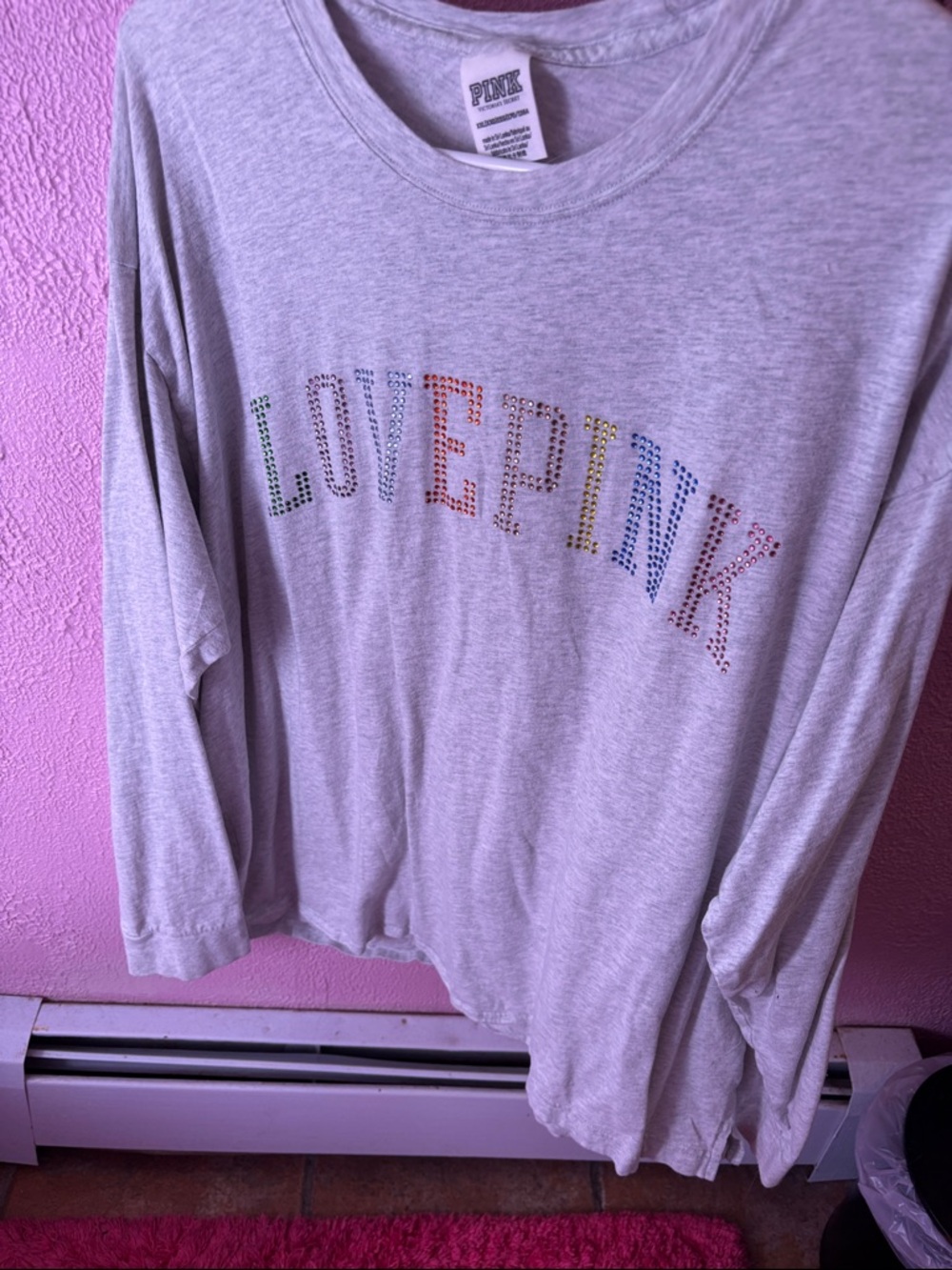 Love PINK Long Sleeve Tee with Rainbow Stud Logo